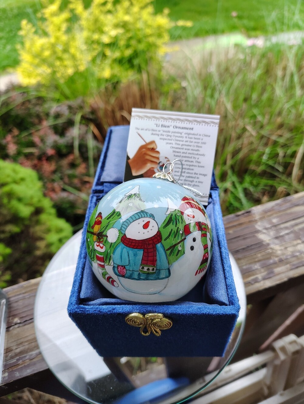Pier 1 Imports Snowmen 2013 Glass Li Bien Christmas Ornament Hand Painted